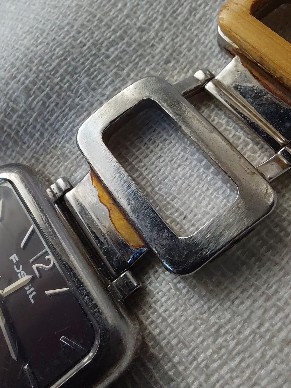 Vintage Fossil F2 Watch Lot Y2K Wood Resin Geometric Retro Mod Cuff Statement